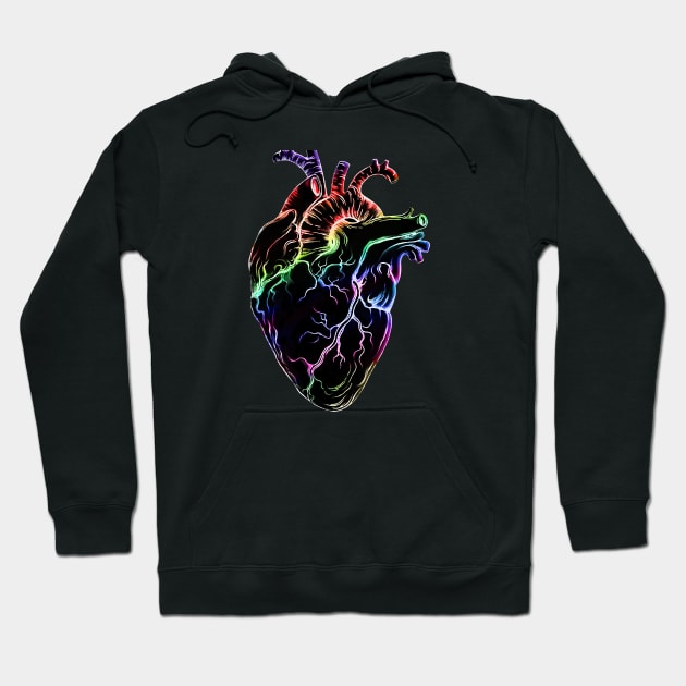 Heart Human Anatomy raimbow black Hoodie by Collagedream